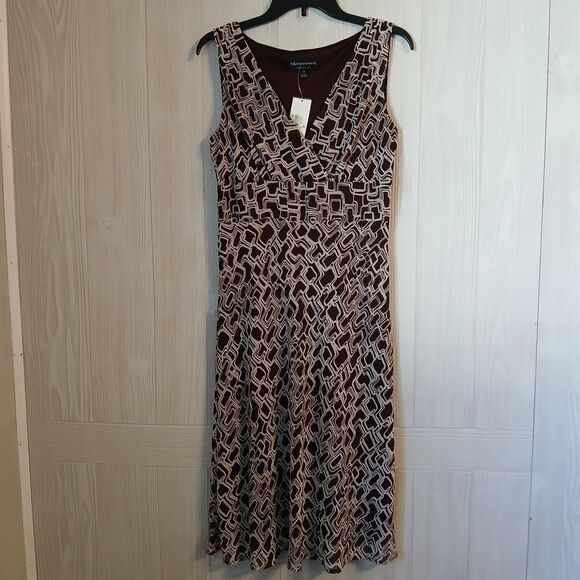 Connected Apparel Size 10 Women's Brown Ivory Geometric Sleeveless Halter Dress - Picture 1 of 8